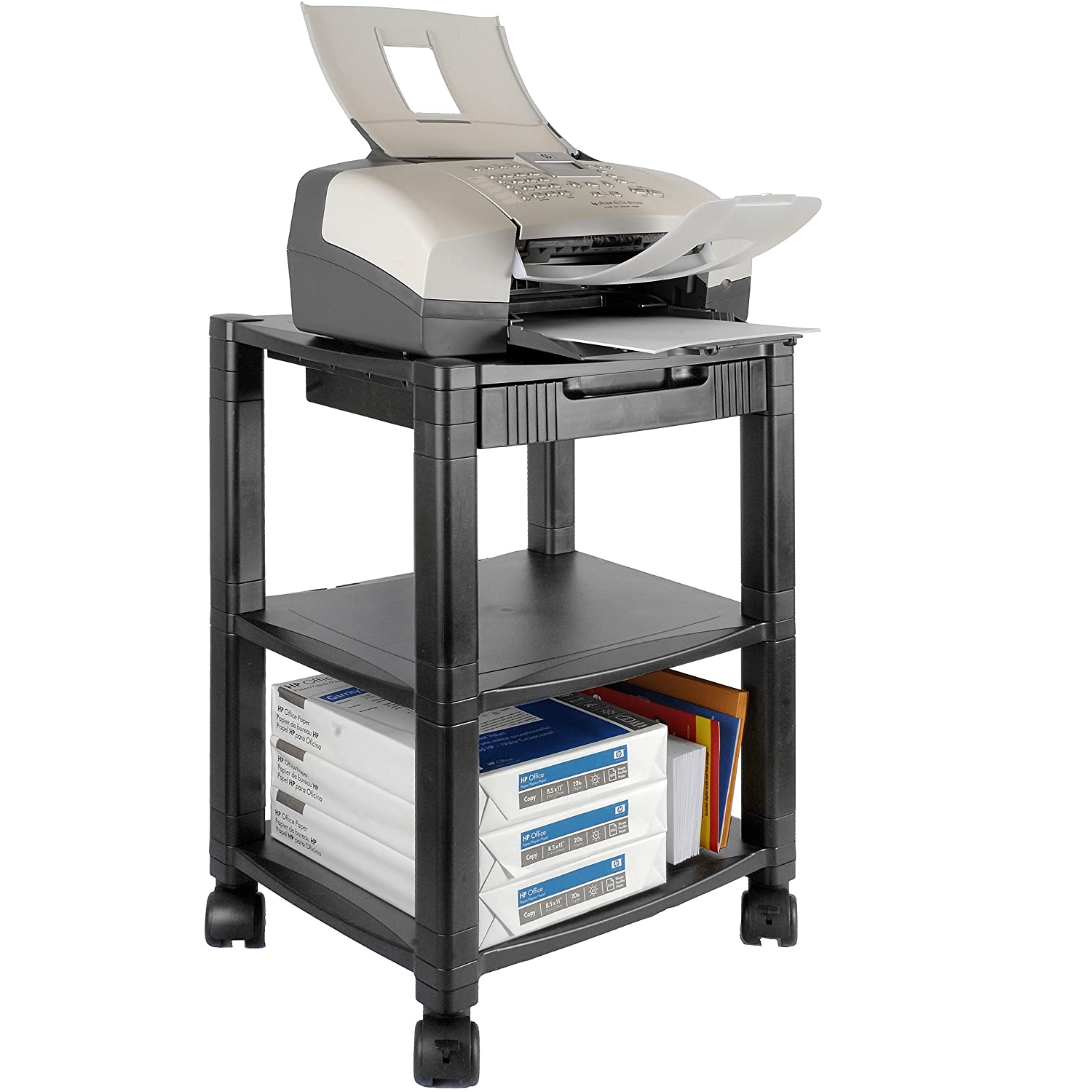  Soporte de escritorio para impresora organizador de espacio de  3 niveles Soporte de impresora móvil con ruedas universales Soporte de  altavoz para fotocopiadora de oficina, estructura de acero, estante de  almacenamiento